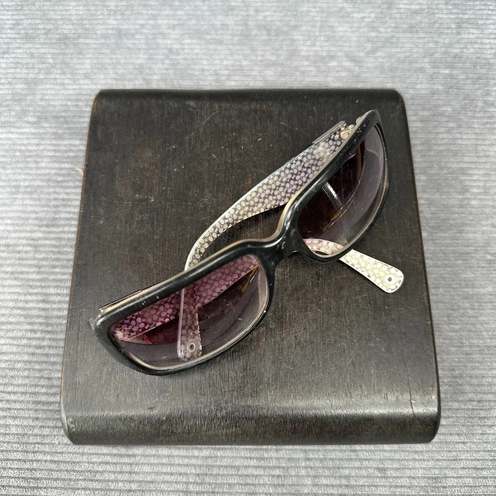 Coach Y2K Sunglasses Black Rectangular Frame Gradient Purple Lens Monogram Logo